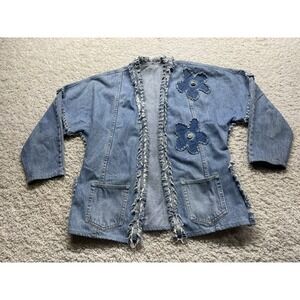 VTG One Of A Kind Unique Upcycled Denim Patchwork Flower Jacket Women's M. EUC